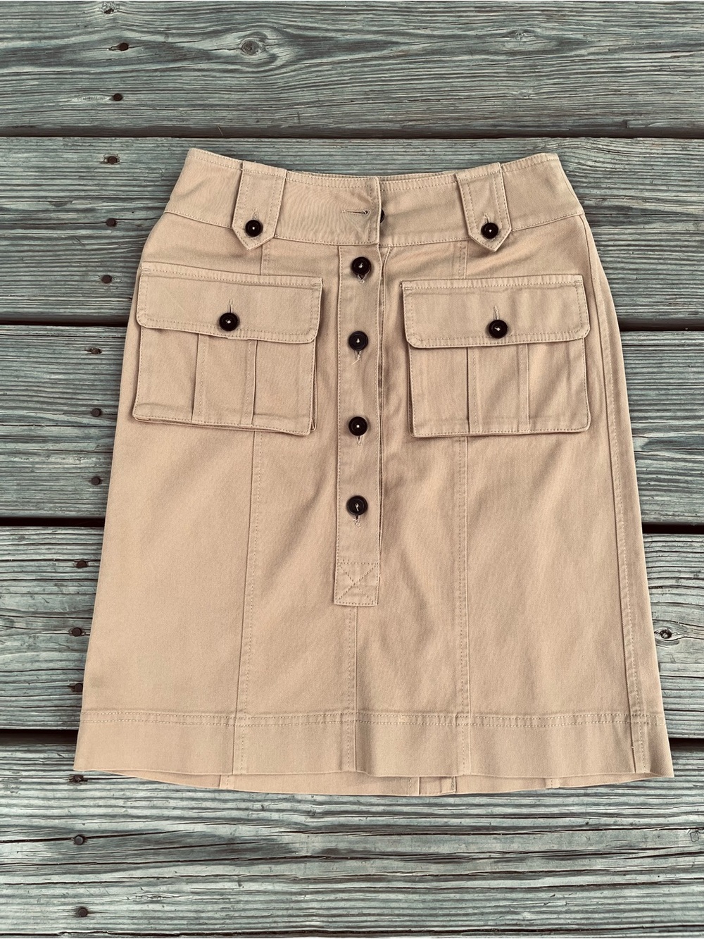 Burberry Beige Button-Front Pencil Skirt with Utility Pockets